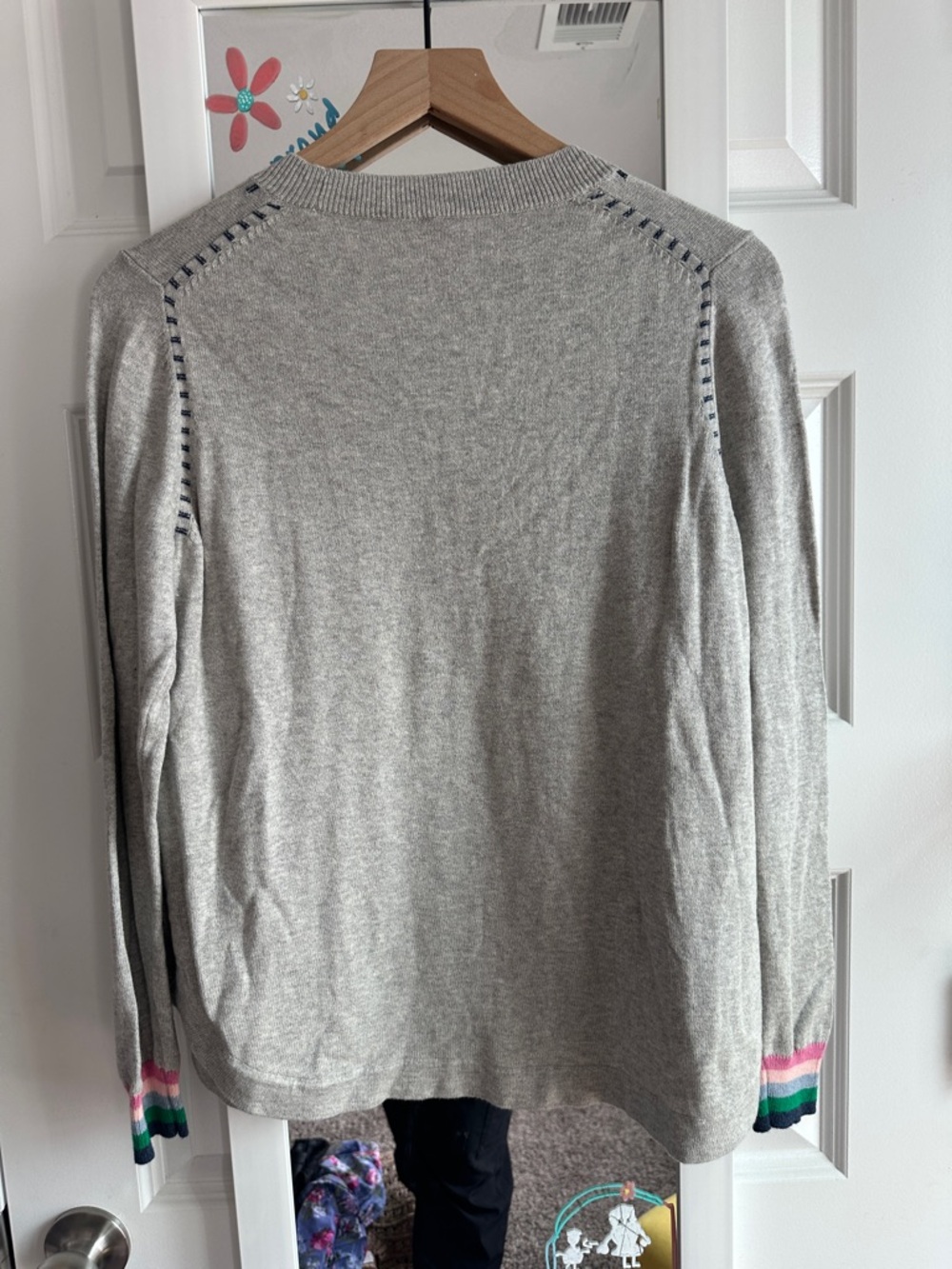 Zaket & Plover Handwork Curve Contrast Detail Knit Sweater Grey Small - Picture 6 of 6